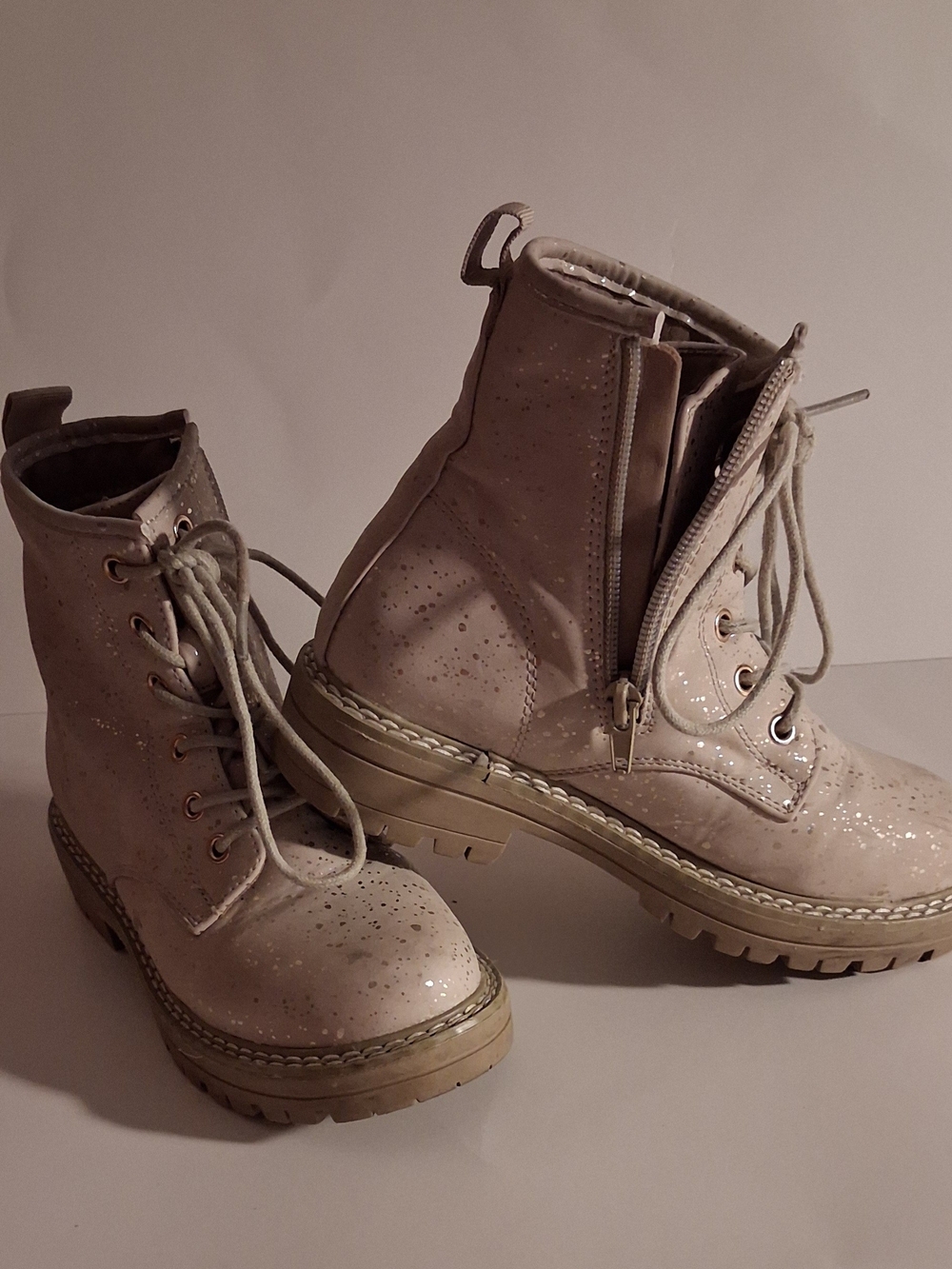 Girls Pink Sparkle Lace-Up Combat Boots - Size 1
